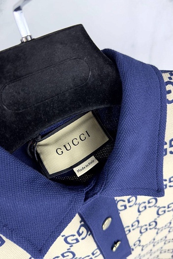 Мужское поло Gucci GG monogram all-over - Navy / Beige   