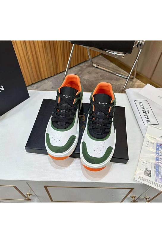 Кожаные кроссовки Balmain B-Skate Low-Top - White / Green