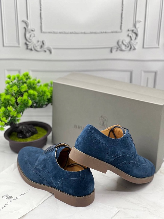 Мужские ботинки Brunello Cucinelli Suede Brogues - Blue