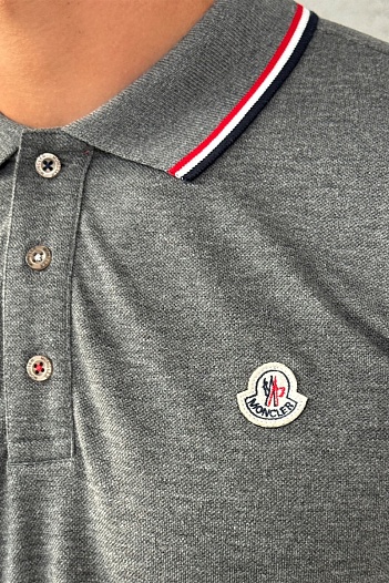 Серое поло с длинным рукавом Moncler logo-patch   