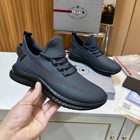 Мужские кожаные кроссовки Prada lace-up - Navy