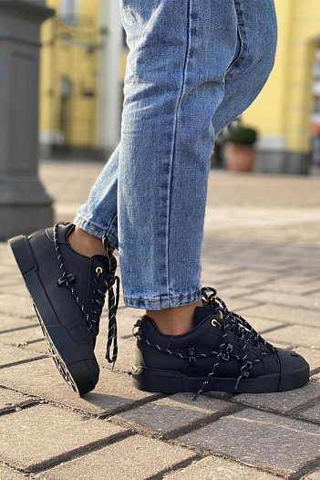 Женские кожаные кроссовки Dolce & Gabbana чёрного цвета   