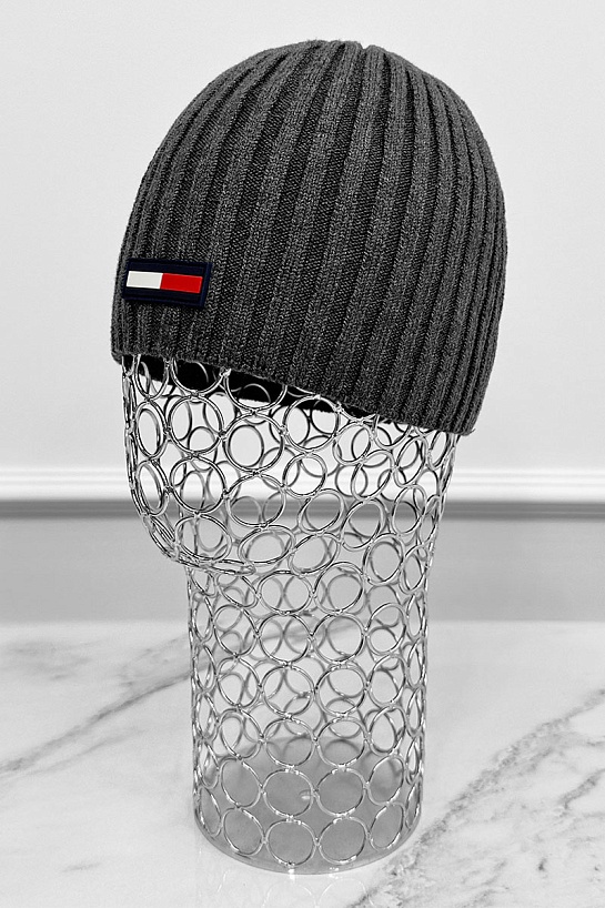 Мужская серая шапка Tommy Hilfiger logo-patch