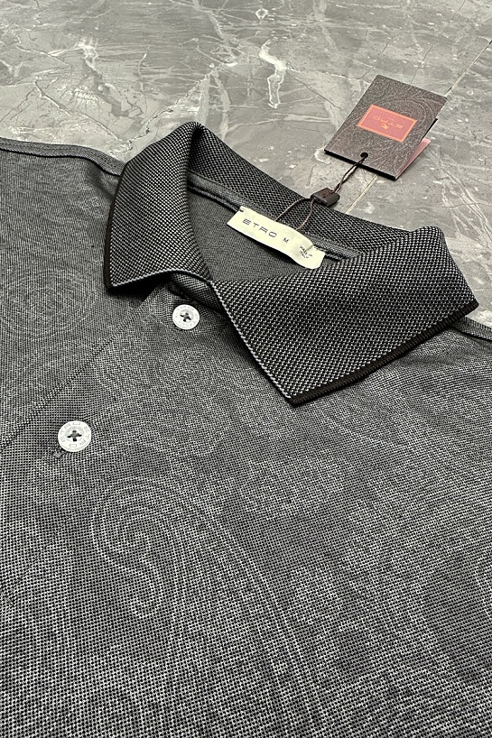 Серое поло Etro с узором пейсли