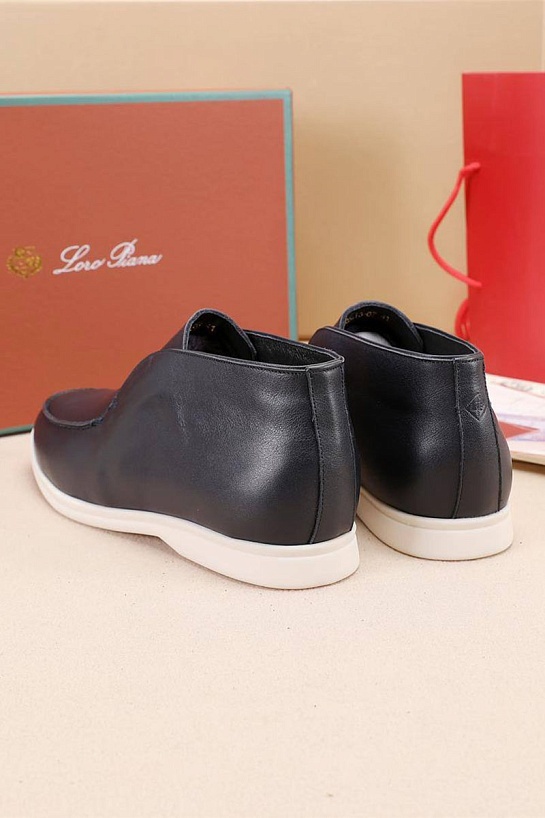 Кожаные лоферы с мехом Loro Piana Open Walk - Navy