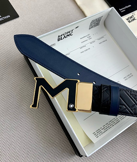 Двусторонний кожаный ремень Montblanc Premium (ширина 3.5 см)   