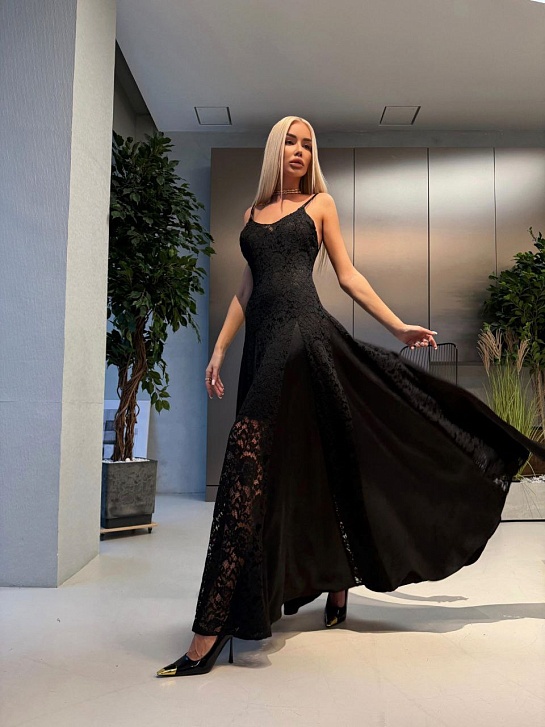 Женское чёрное платье на бретельках Schiaparelli premium