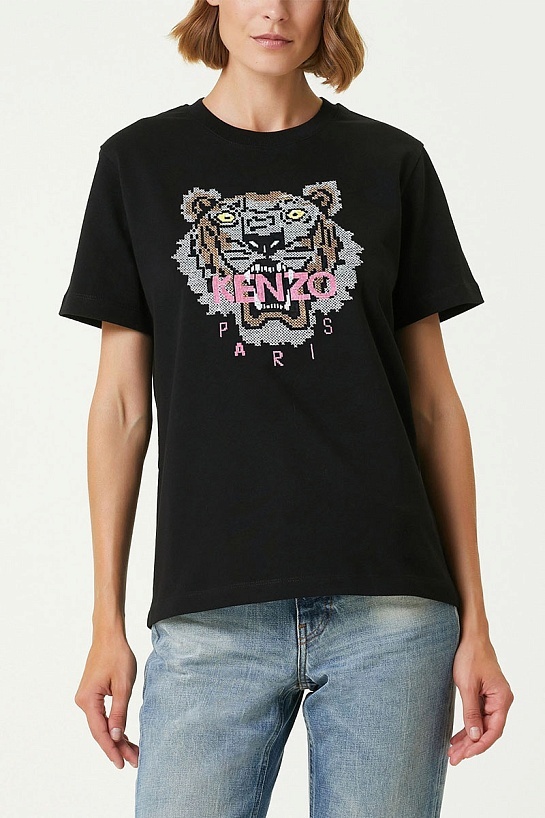 Женская чёрная футболка Kenzo "Tiger"