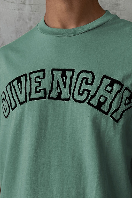 Зелёная оверсайз футболка Givenchy college logo-embroidered