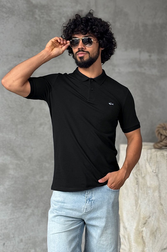 Чёрное поло Paul & Shark logo-embroidered