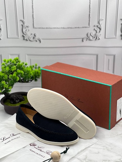 Мужские замшевые лоферы Loro Piana тёмно-синего цвета   