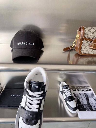 Женские кожаные кроссовки Celine - Black / White   