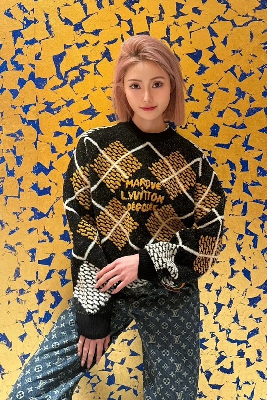 Чёрный свитер Louis Vuitton Premium Damier Argyle jacquard