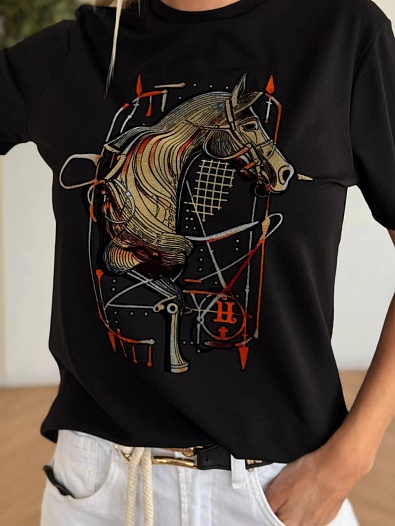 Чёрная женская футболка Hermes premium   