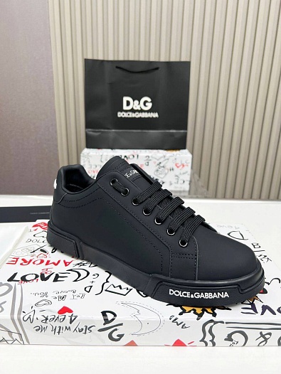 Кожаные кроссовки с мехом Dolce & Gabbana Portofino   