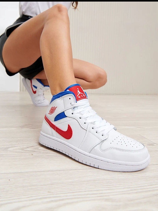 Женские кроссовки Nike Dunk High - White / Blue / Red
