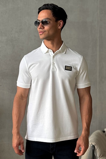 Мужское белое поло Dolce & Gabbana logo-plaque   