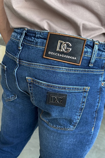 Мужские джинсы синего цвета Dolce & Gabbana logo-plaque   