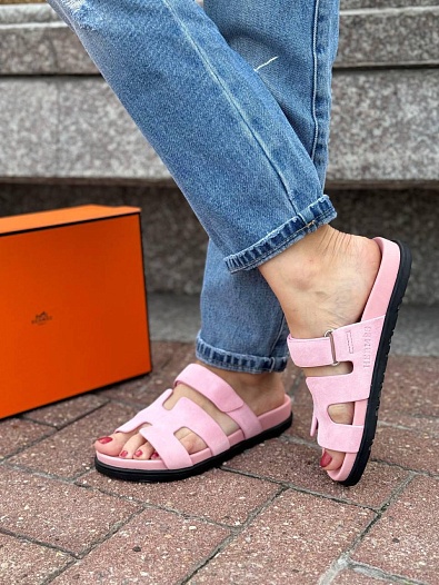 Женские замшевые сандалии Hermes Chypre - Pink   