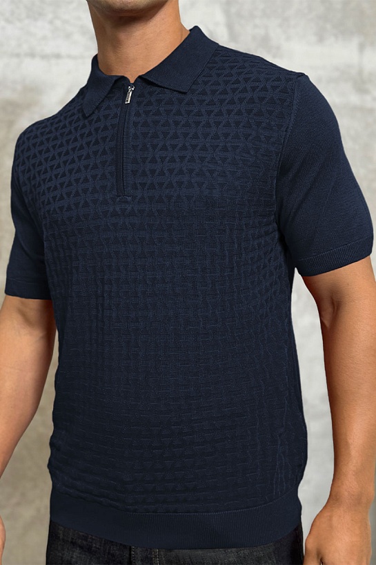 Мужское поло тёмно-синего цвета Zilli zip neck