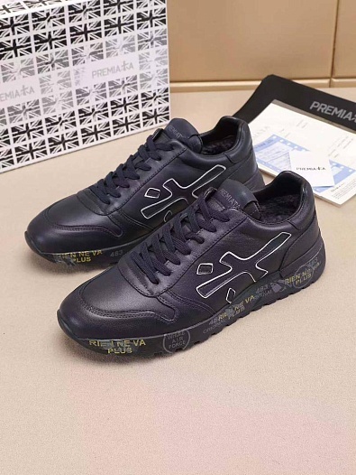 Кожаные кроссовки с мехом Premiata low-top - Navy   