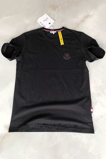 Мужская брендовая футболка Moncler Rubber Logo - Black   