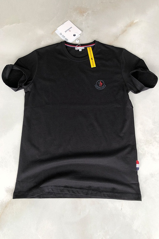 Мужская брендовая футболка Moncler Rubber Logo - Black
