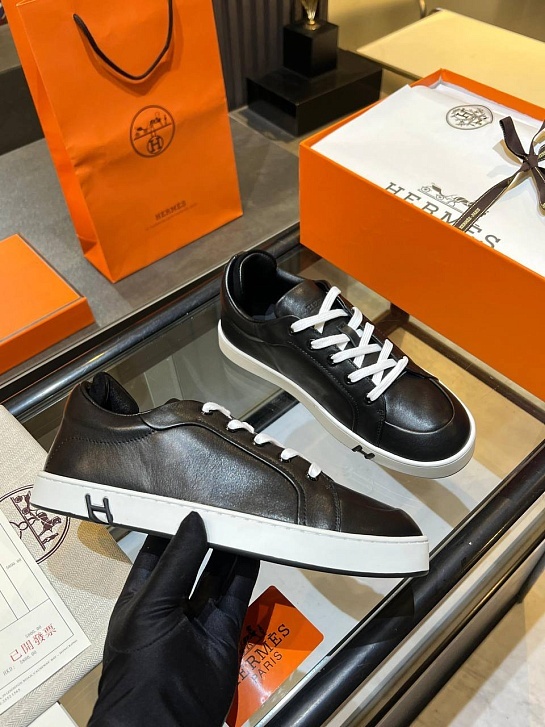 Женские кожаные кроссовки Hermes Premium - Black