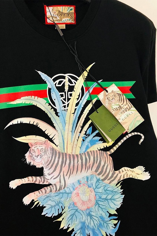 Чёрная оверсайз футболка Gucci Lunar New Year Tiger
