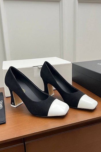 Женские замшевые туфли на каблуке Chanel premium   