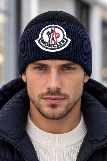 Мужская брендовая шапка с логотипом Moncler   
