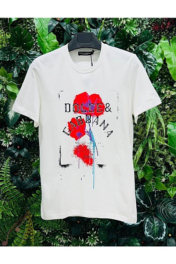 Белая мужская футболка Dolce&Gabbana floral logo-print   