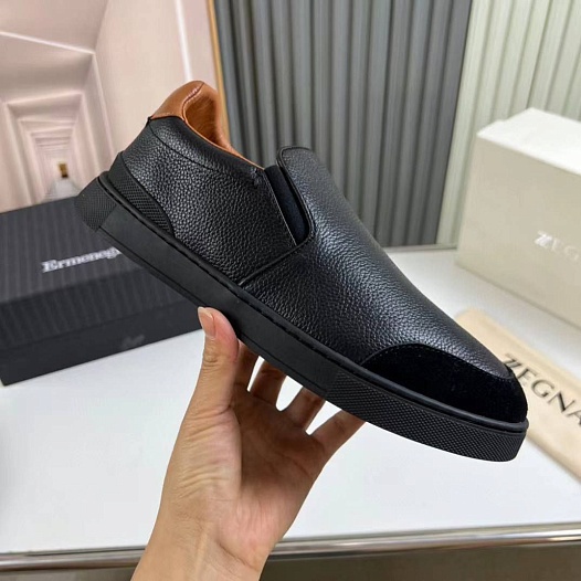 Мужские кожаные слипоны Ermenegildo Zegna   