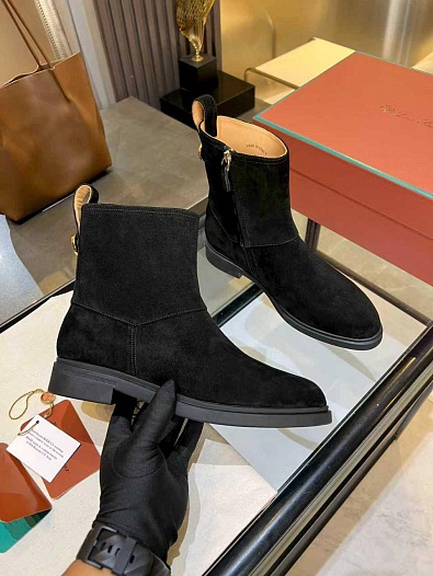 Женские замшевые сапоги Loro Piana premium - Black   