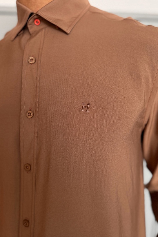 Мужская рубашка Hermes H embroidered - Brown