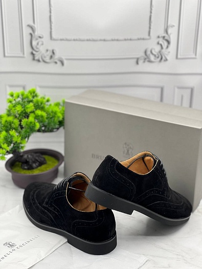 Мужские ботинки Brunello Cucinelli Suede Brogues - Black   