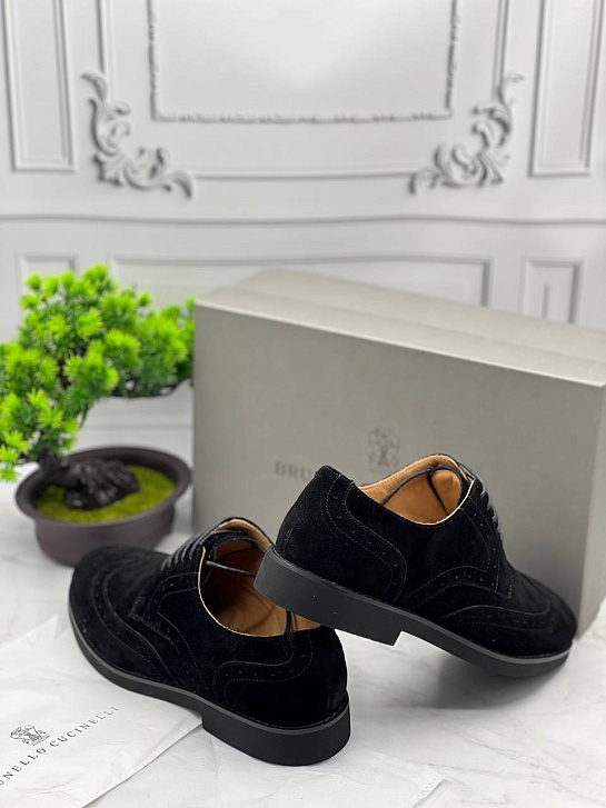 Мужские ботинки Brunello Cucinelli Suede Brogues - Black