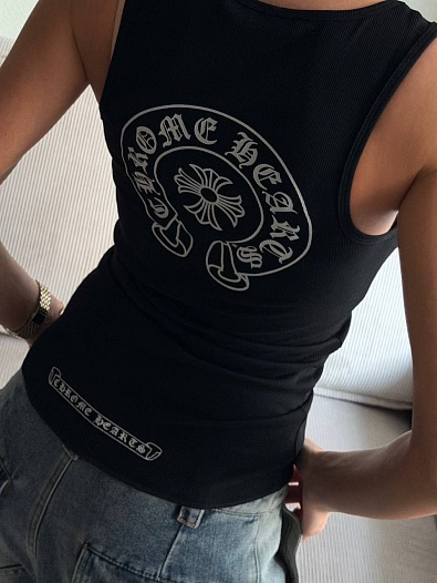 Женская чёрная майка Chrome Hearts premium   