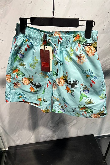 Мужские бирюзовые шорты Etro floral-pattern   