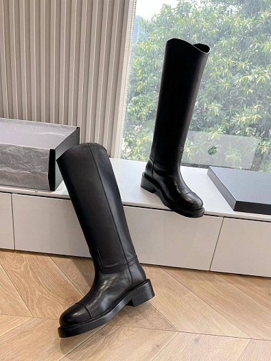 Женские кожаные сапоги Chanel Premium - Black   