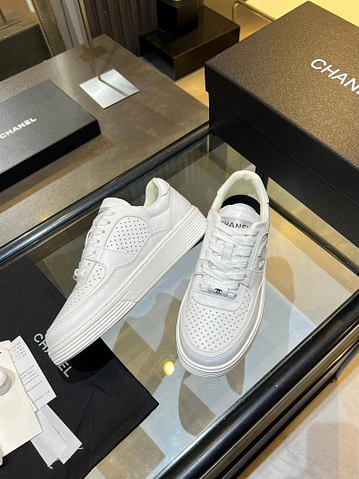 Женские кожаные кроссовки Chanel Premium - White