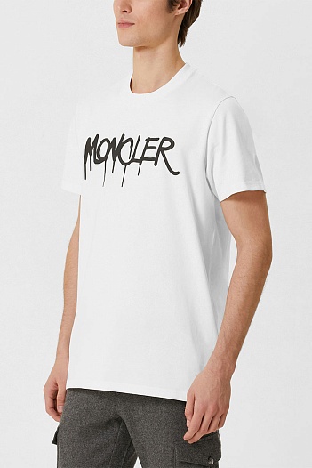 Мужская белая футболка Moncler spray logo-print   