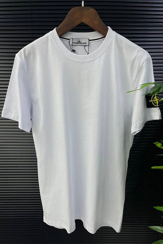 Белая мужская футболка с патчем на плече Stone Island