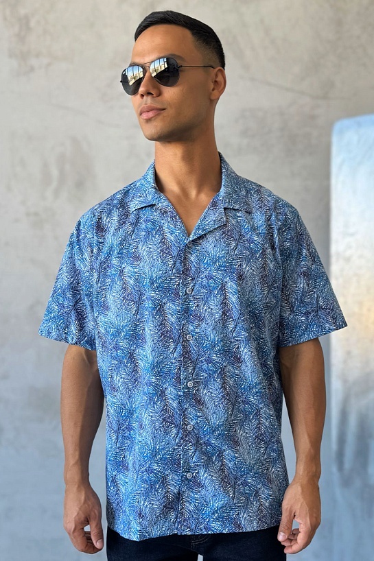 Мужская синяя рубашка Dolce & Gabbana floral-print