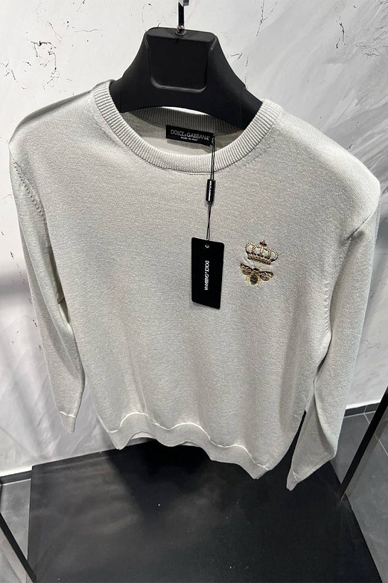 Серый джемпер Dolce&Gabbana bee crown embroidered