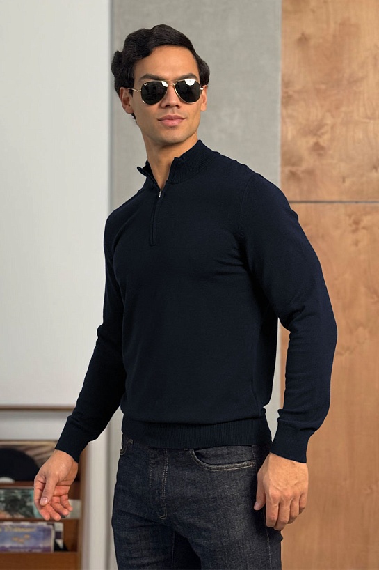 Тёмно-синий джемпер Loro Piana Zip Neck