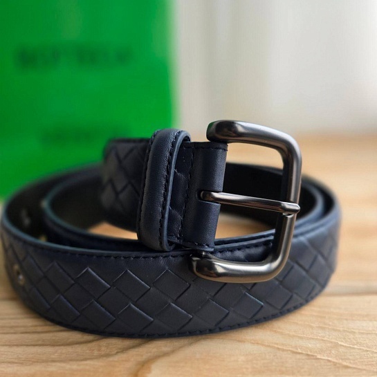 Кожаный синий ремень Bottega Veneta - длина 100 / 105 см