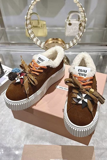 Женские замшевые кроссовки с мехом MIU MIU premium   