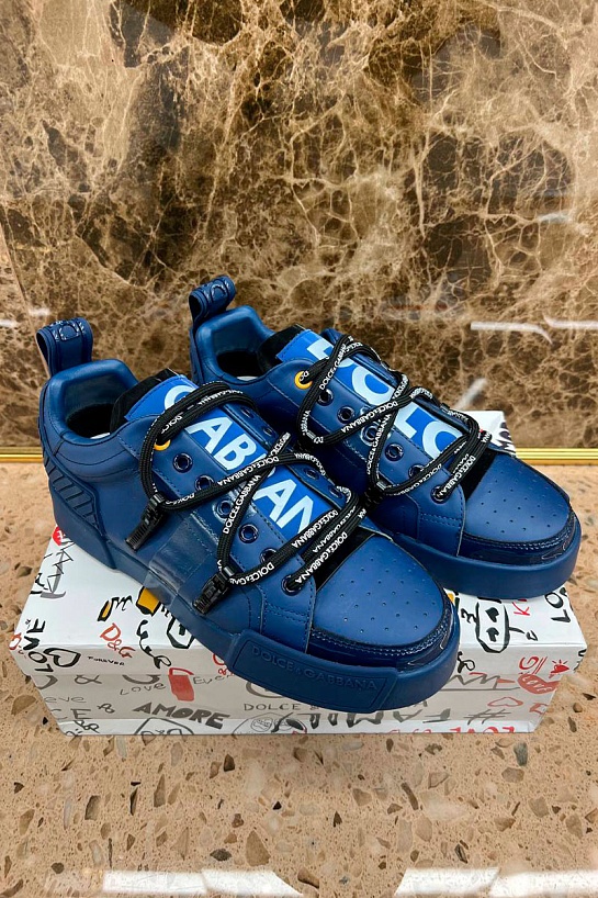 Синие кожаные кроссовки Dolce&Gabbana