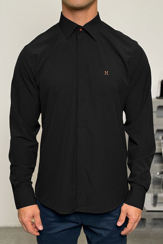 Мужская рубашка Hermes H embroidered - Black